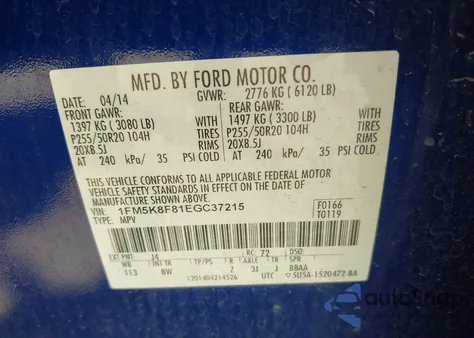 2014 Ford Explorer Limited z USA, uszkodzony, nr VIN 1FM5K8F81EGC37215